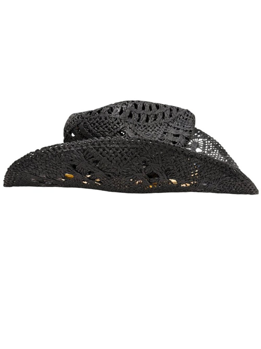 Black Woven Straw Cowboy Hat With Beaded Band & Turquoise Stone Accent - Picture 7 of 9